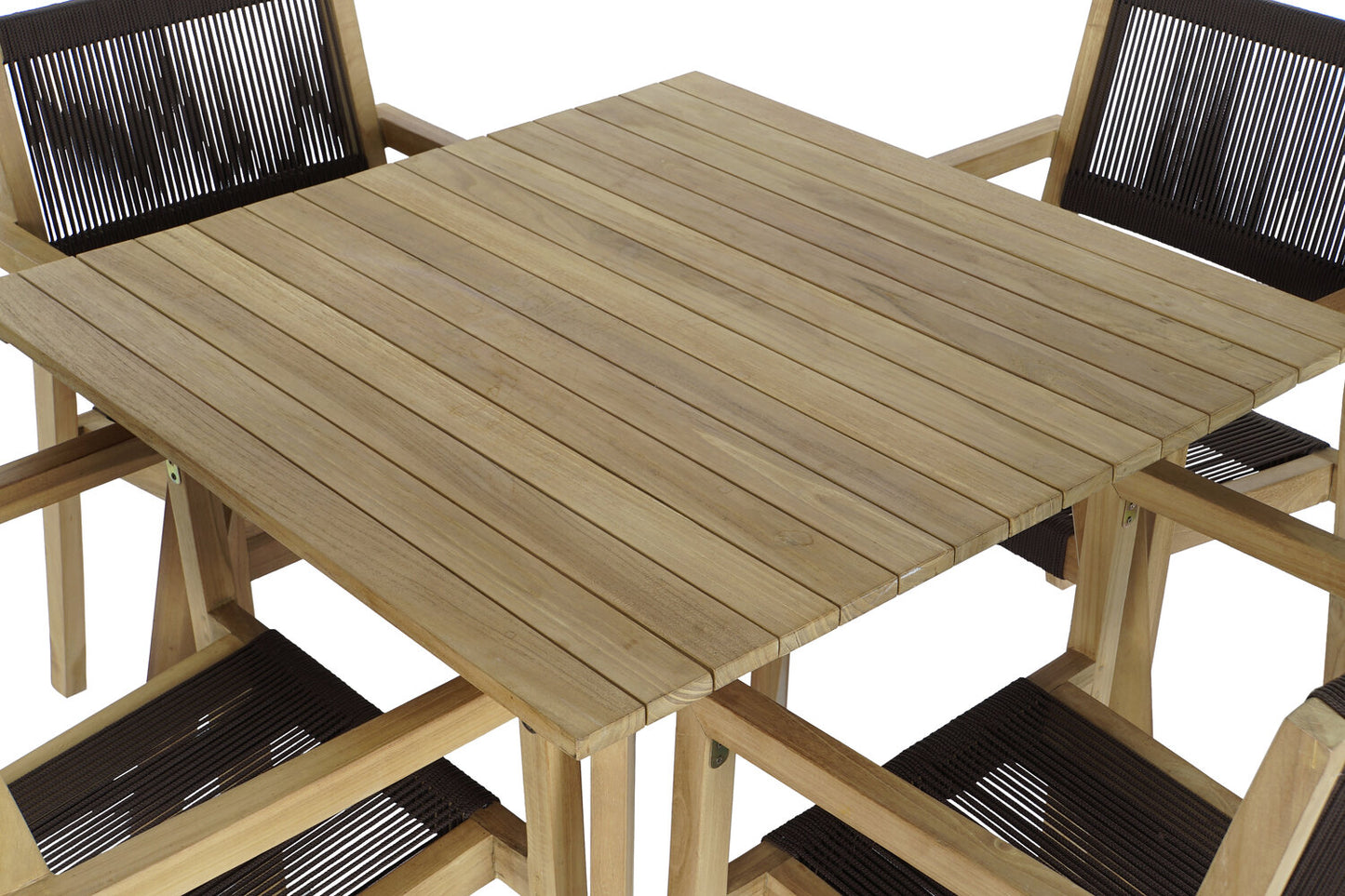 MESA SET 5 TECA CUERDA 90X90X75 54X56X84 MARRON