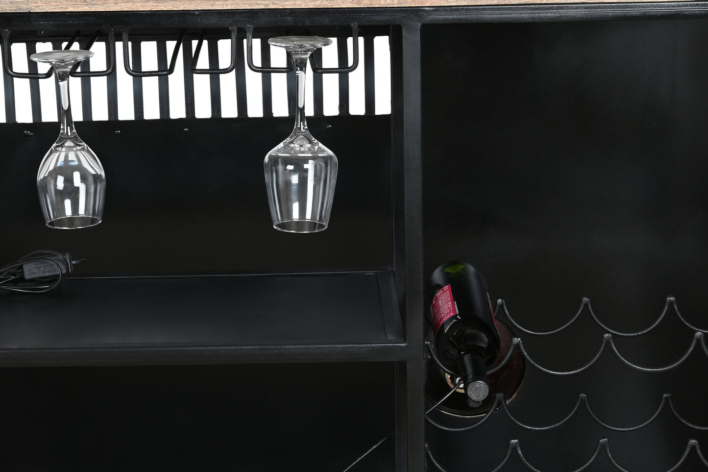 MUEBLE BAR MANGO HIERRO 157X52X90 FOCOS NEGRO