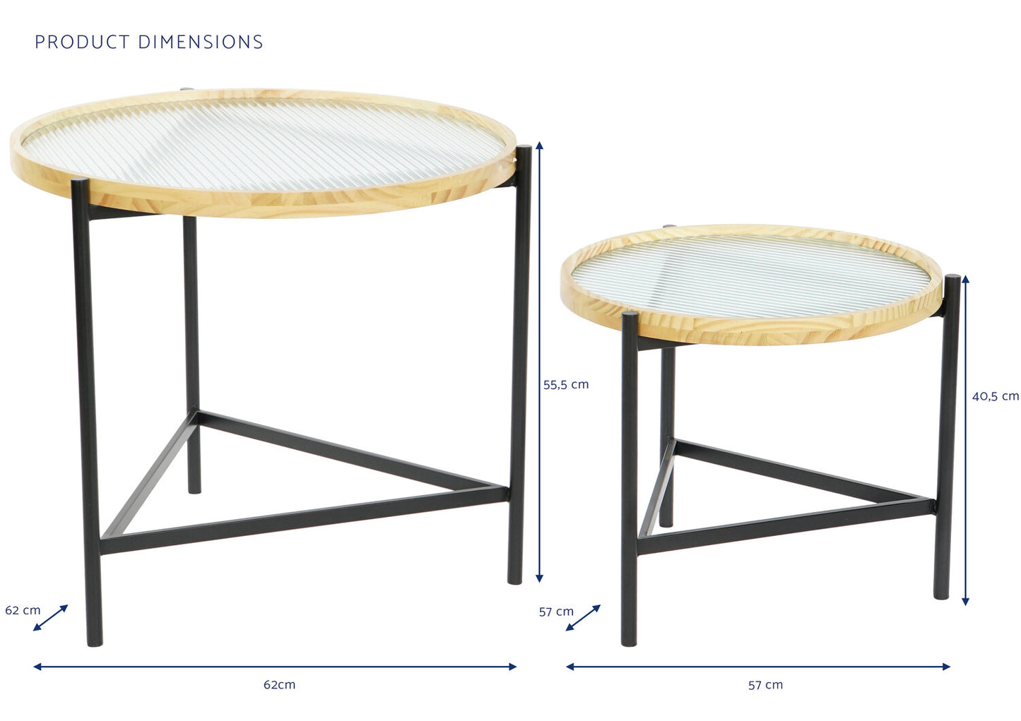 MESITA AUXILIAR SET 2 CRISTAL METAL 62X62X55:5