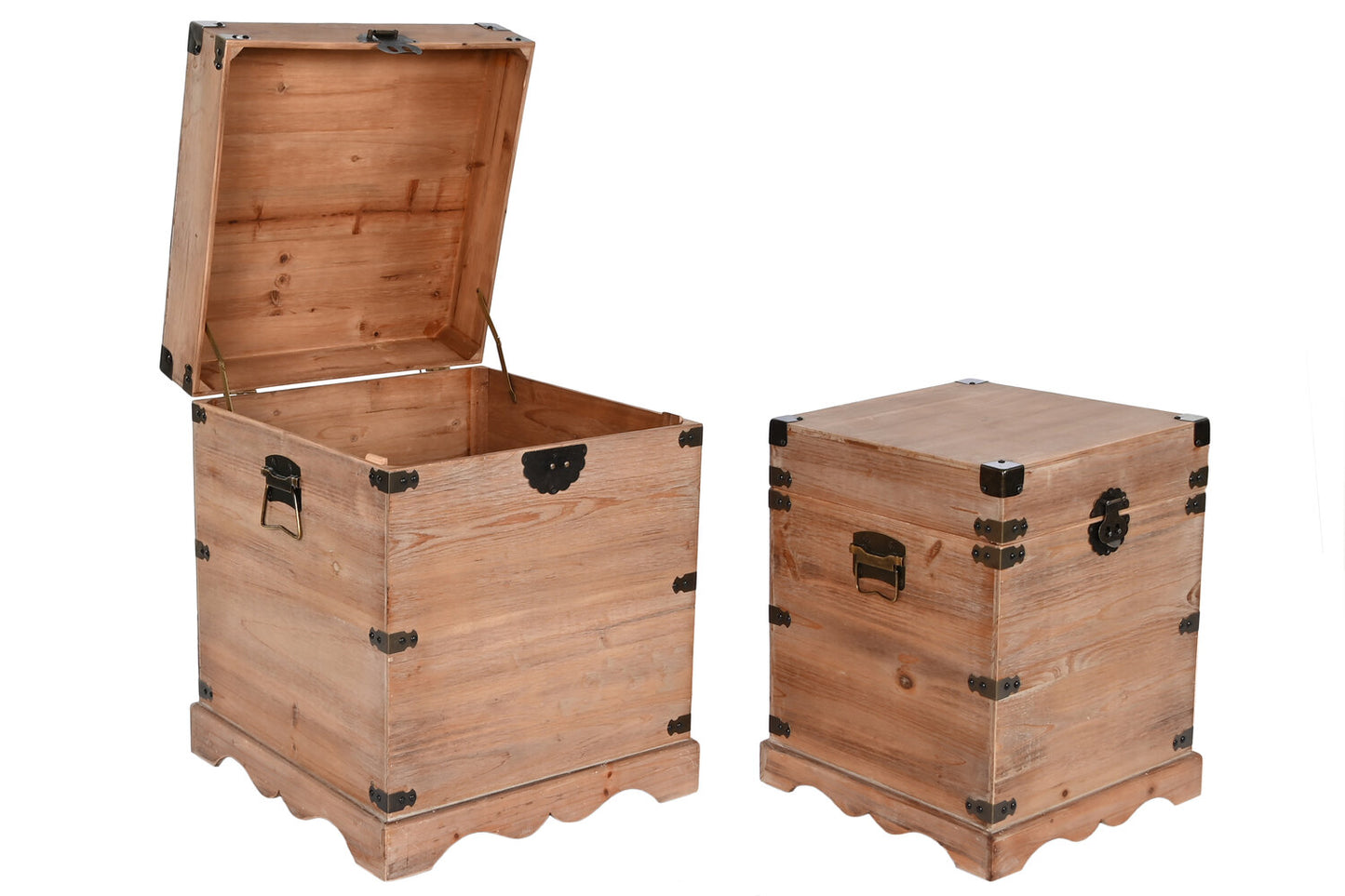 BAUL SET 2 ABETO METAL 48X48X61 RUSTICO NATURAL