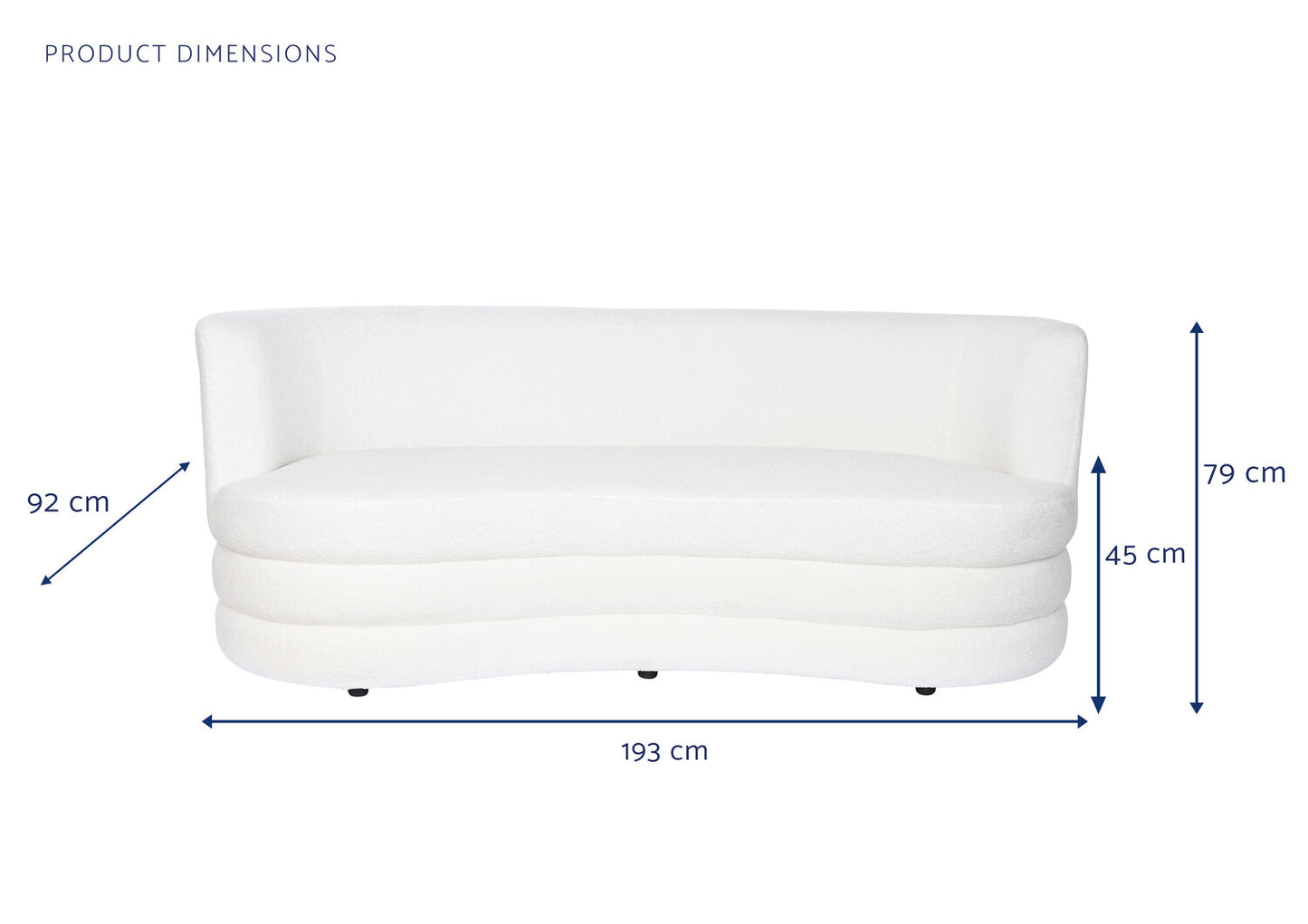 SOFA POLIESTER 193X92X79 BORREGUITO BLANCO