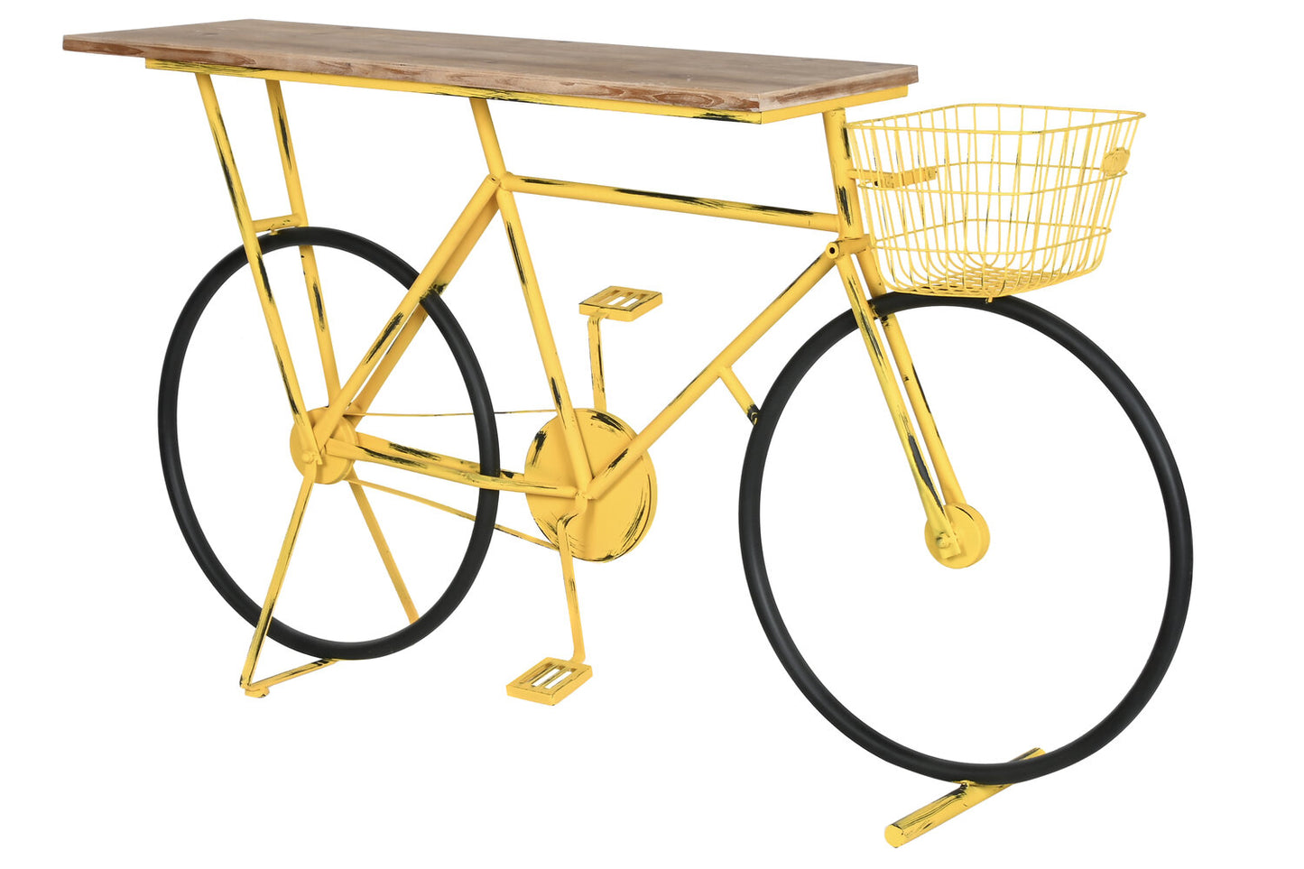 CONSOLA METAL MADERA 160X40X88 BICICLETA AMARILLO