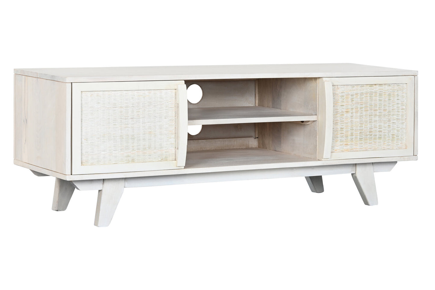 MUEBLE TV MANGO RATAN 128X40X45 BLANCO ROTO