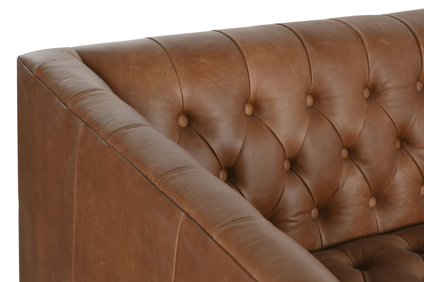 SOFA PIEL ACERO 209X77X74 CAPITONE COGNAC
