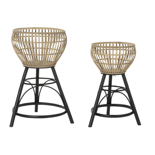 MACETERO SET 2 BAMBU METAL 41X41X68 35X57 NATURAL