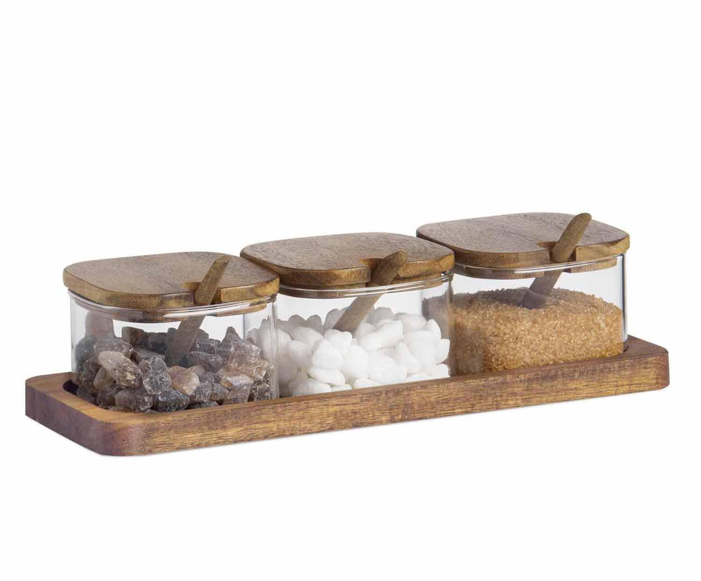 S/3 TARROS VIDRIO C/CUCHARA ACACIA