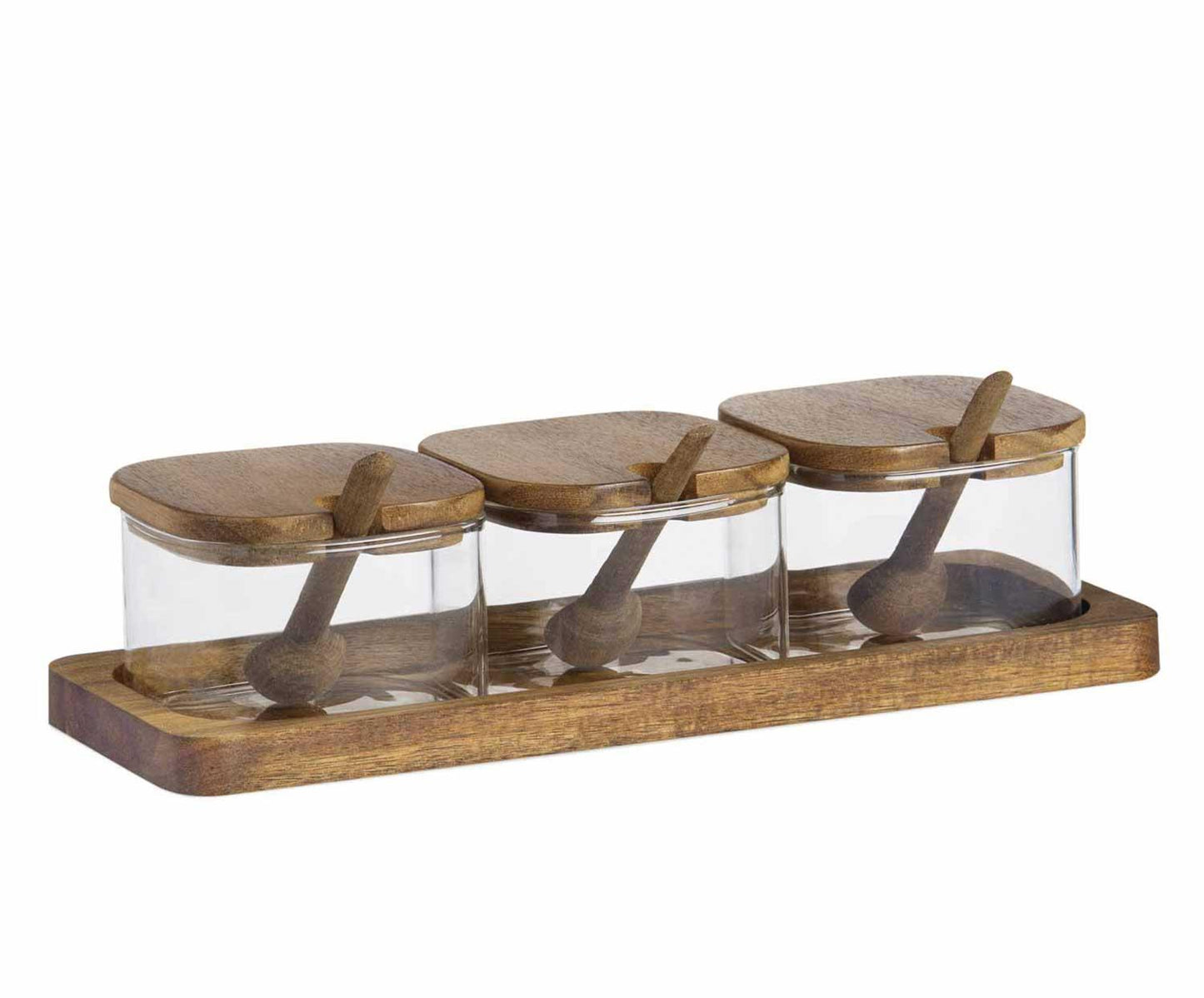 S/3 TARROS VIDRIO C/CUCHARA ACACIA