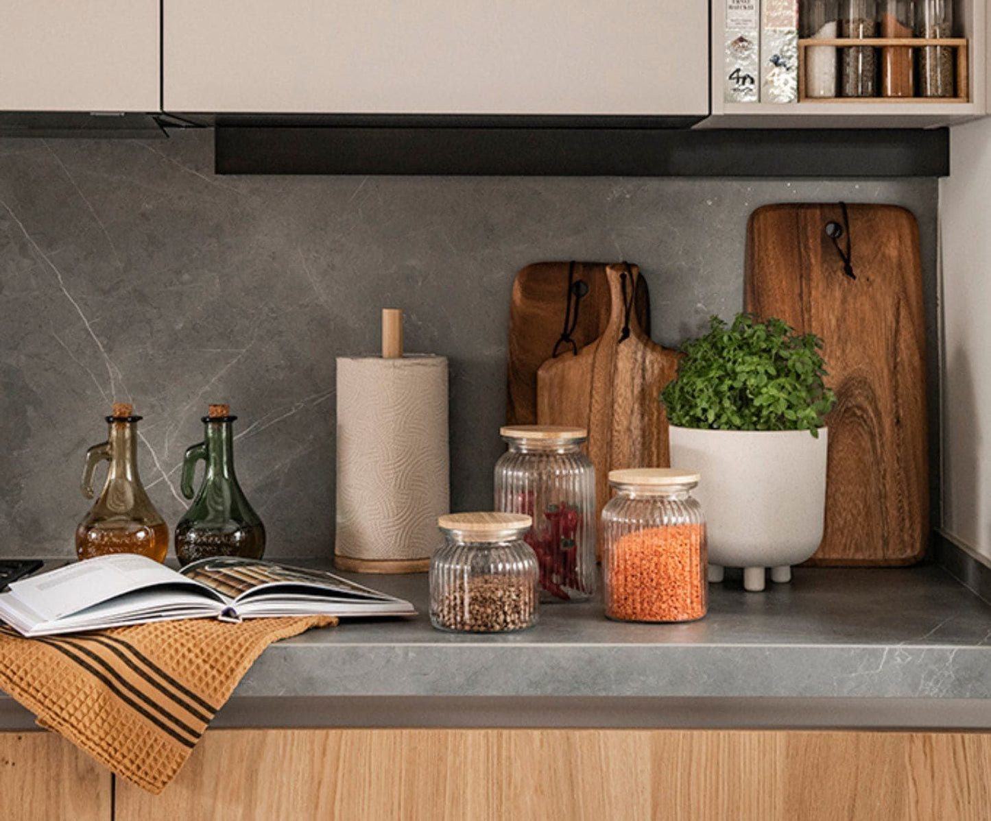 BOTE COCINA VIDRIO BAMBÚ 1000ML