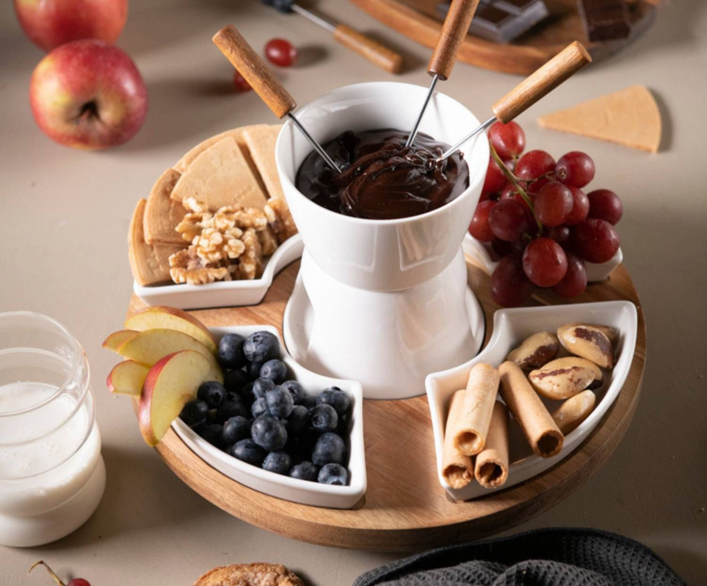 FONDUE GIRATORIA PORCELANA/ACACIA