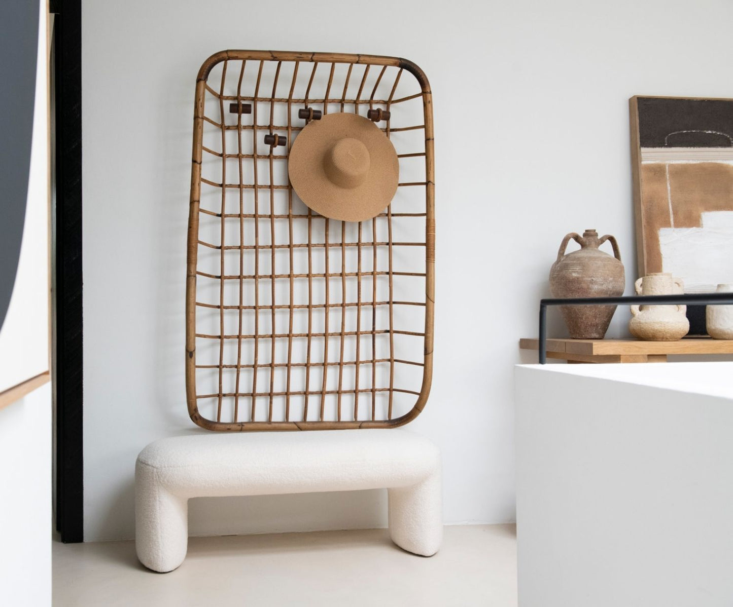 BANQUETA BOUCLÉ BLANCA 110X45X40CM