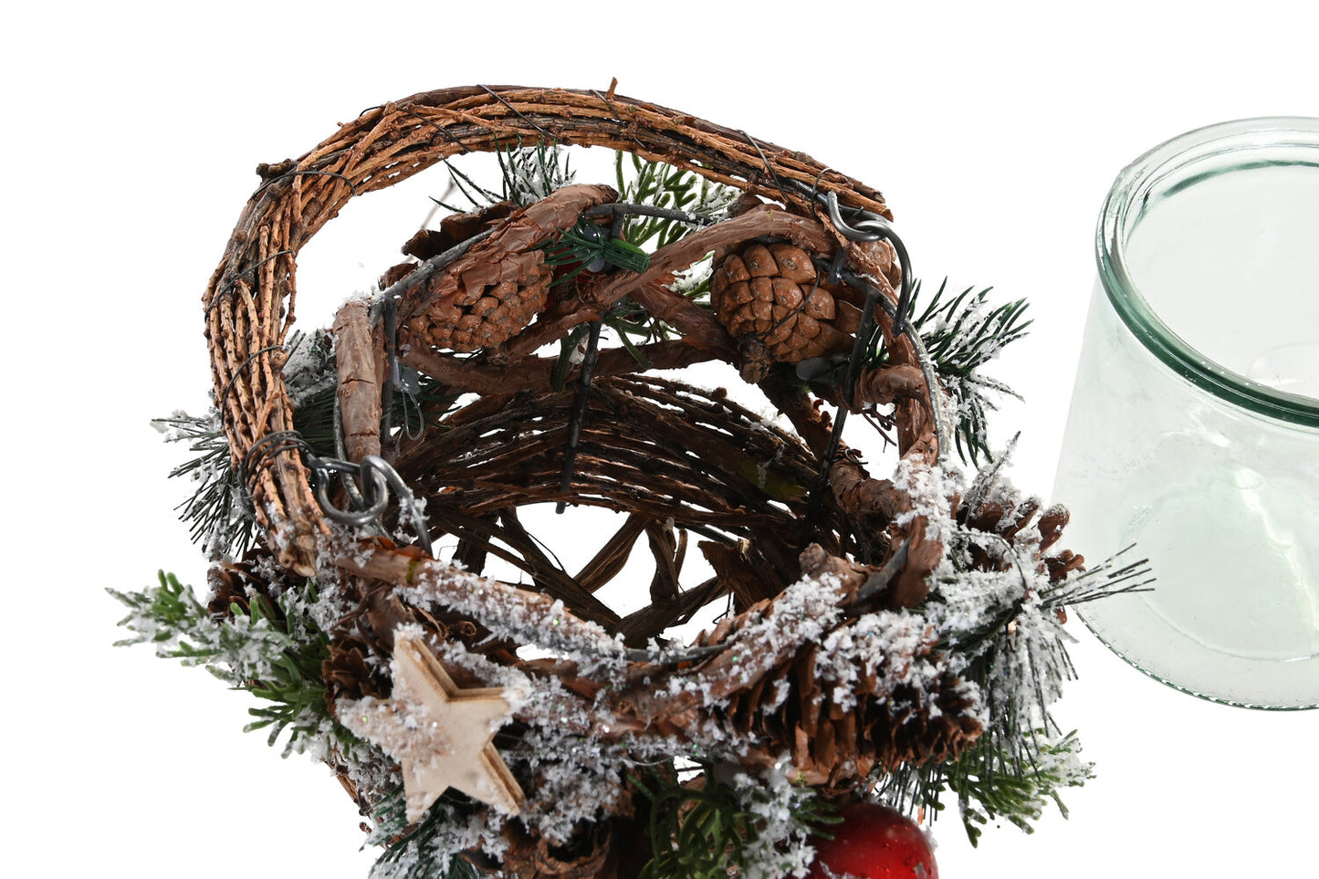 PORTAVELA RATAN CRISTAL 20X20X25 CESTA NEVADO ROJO