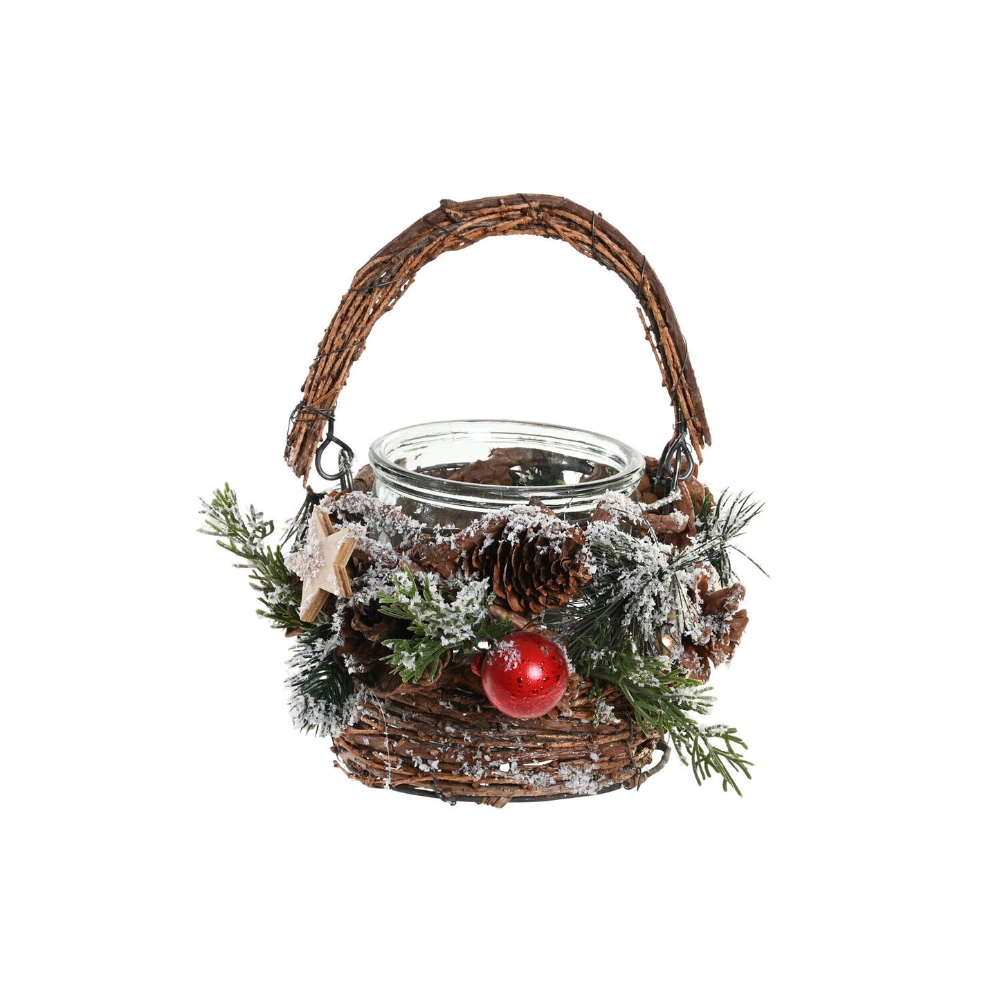 PORTAVELA RATAN CRISTAL 20X20X25 CESTA NEVADO ROJO