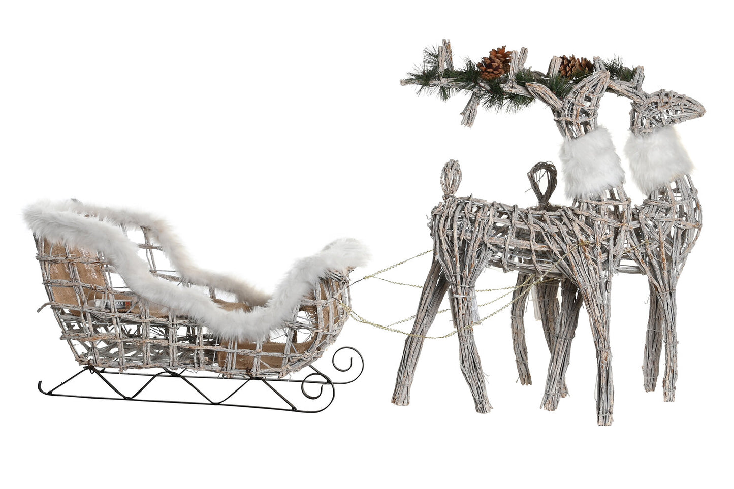 DECORACION SET 3 LED MIMBRE 60X30X37 BLANCO