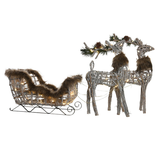 RENO SET 3 LED MIMBRE 58X30X30 TRINEO BLANCO