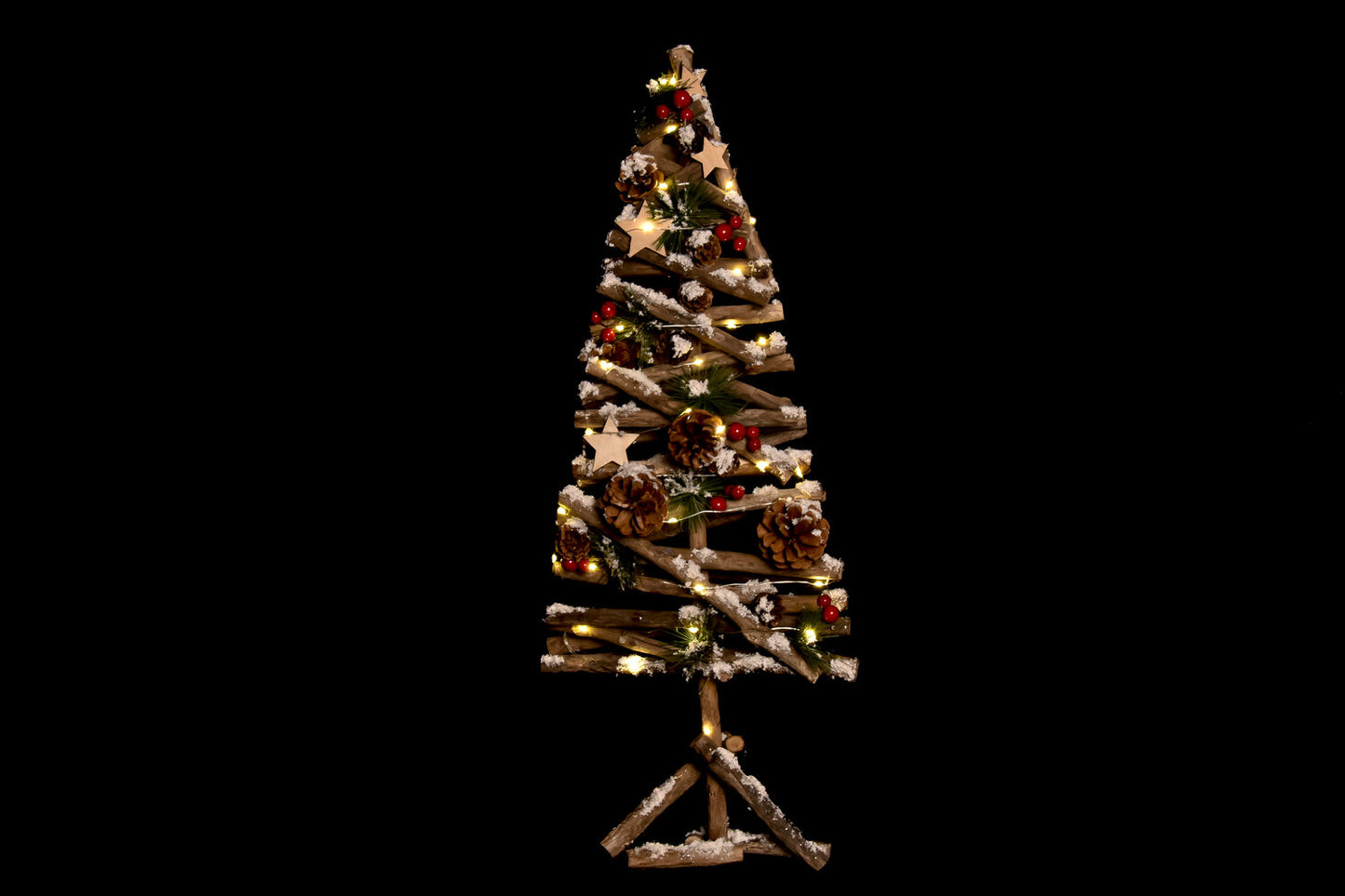 ARBOL MADERA LED 28X28X70 NEVADO MARRON