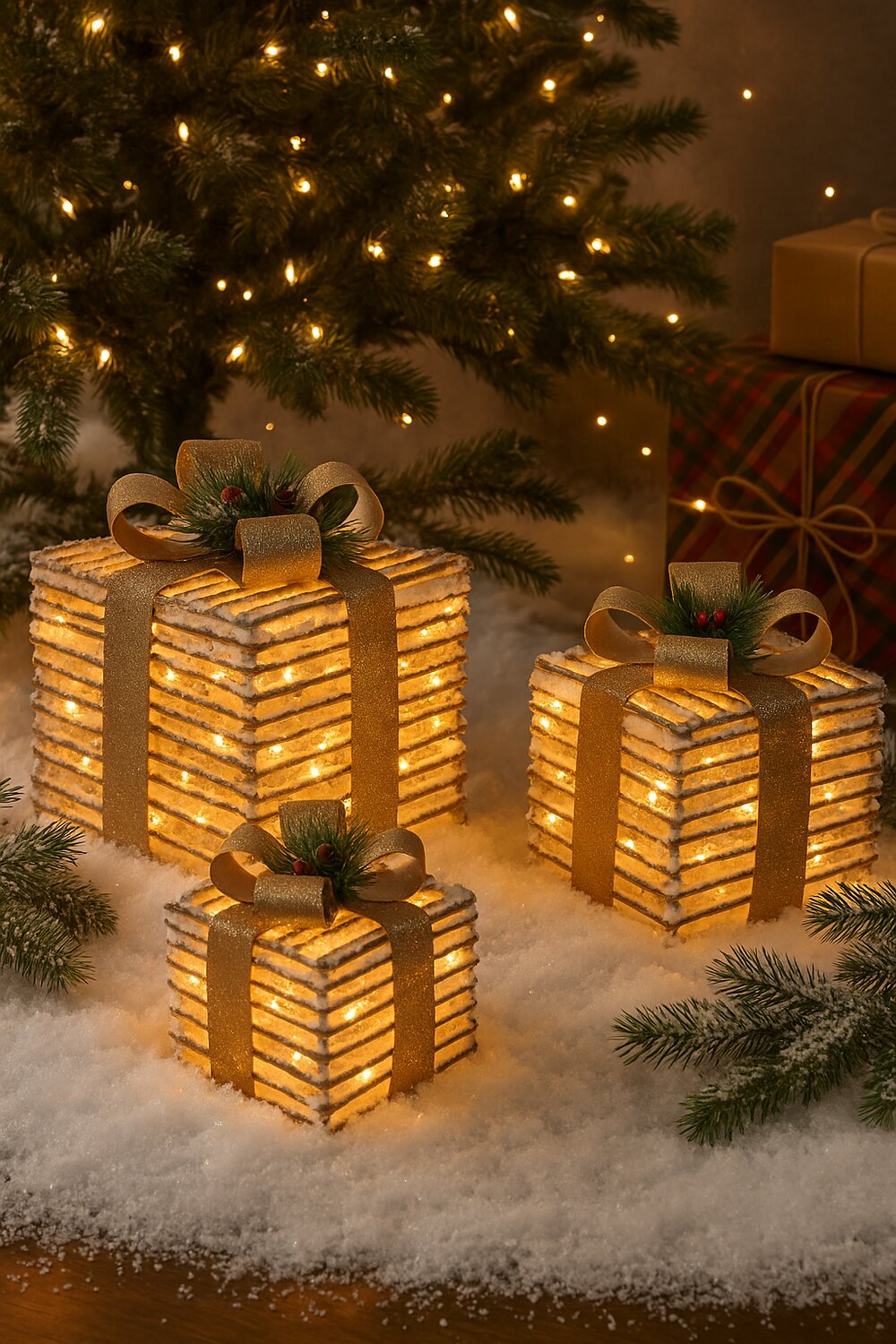 REGALO SET 3 LED RATAN 25X25X25 BLANCO