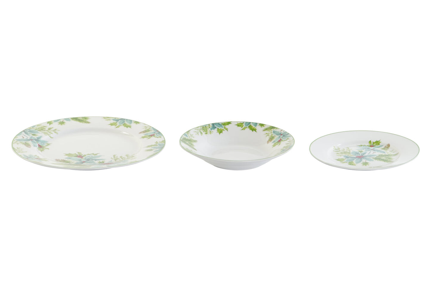 VAJILLA SET 18 PORCELANA 27X27X2 HOJAS VERDE