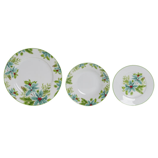 VAJILLA SET 18 PORCELANA 27X27X2 HOJAS VERDE