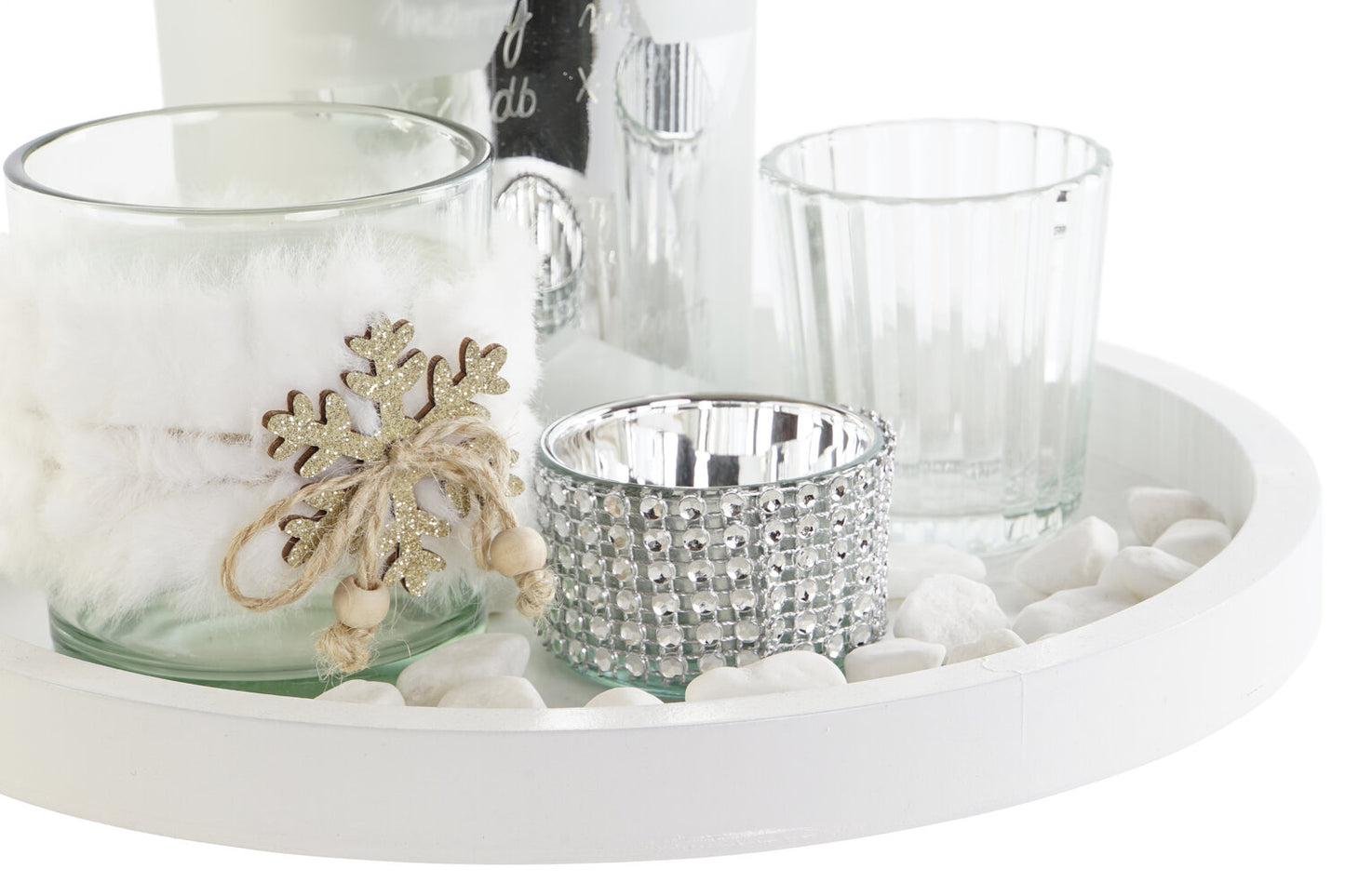 PORTAVELA SET 5 CRISTAL MDF 23X23X2 PLATEADO