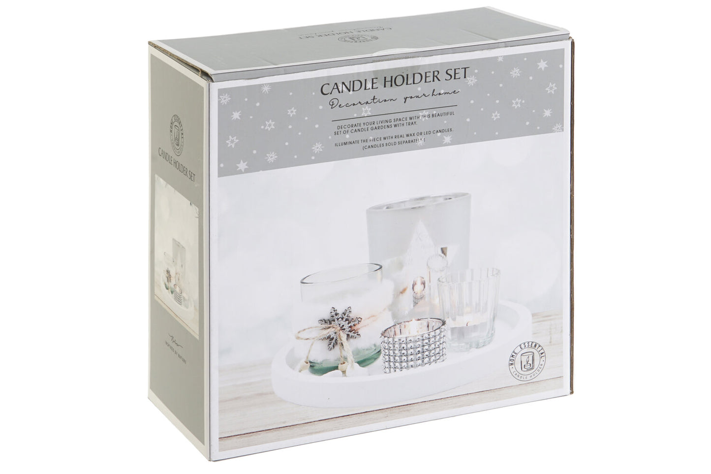 PORTAVELA SET 5 CRISTAL MDF 23X23X2 PLATEADO