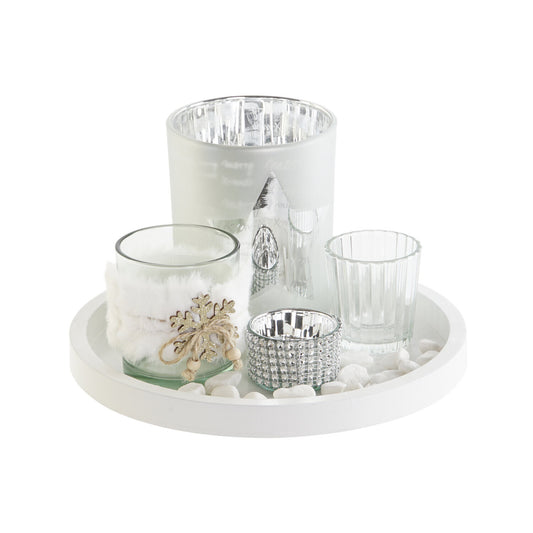 PORTAVELA SET 5 CRISTAL MDF 23X23X2 PLATEADO