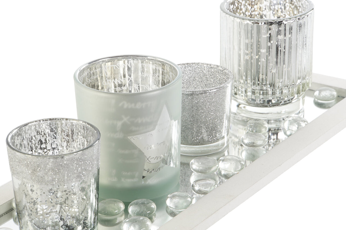 PORTAVELA SET 5 CRISTAL MDF 37X14X52 PLATEADO
