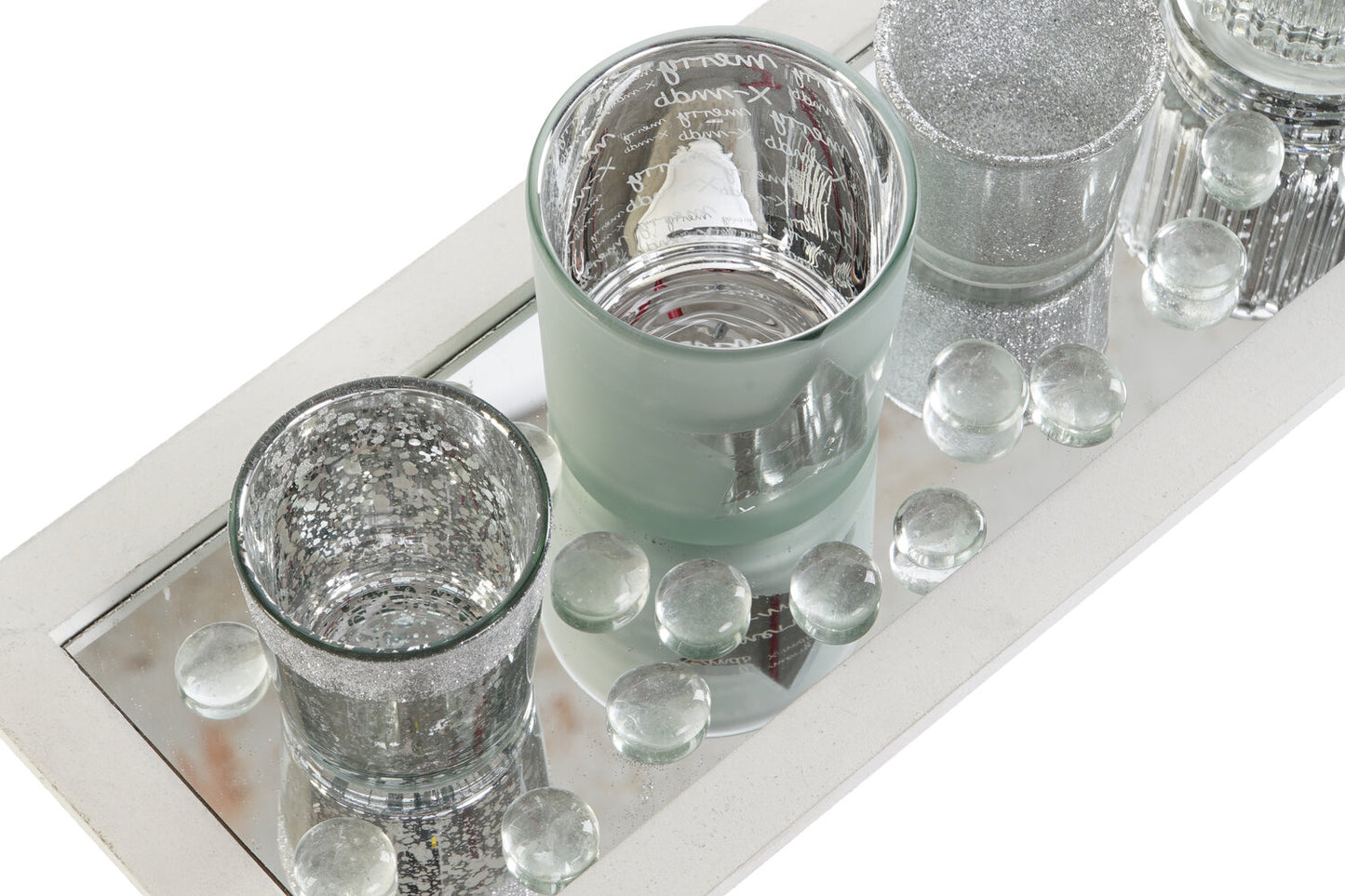 PORTAVELA SET 5 CRISTAL MDF 37X14X52 PLATEADO