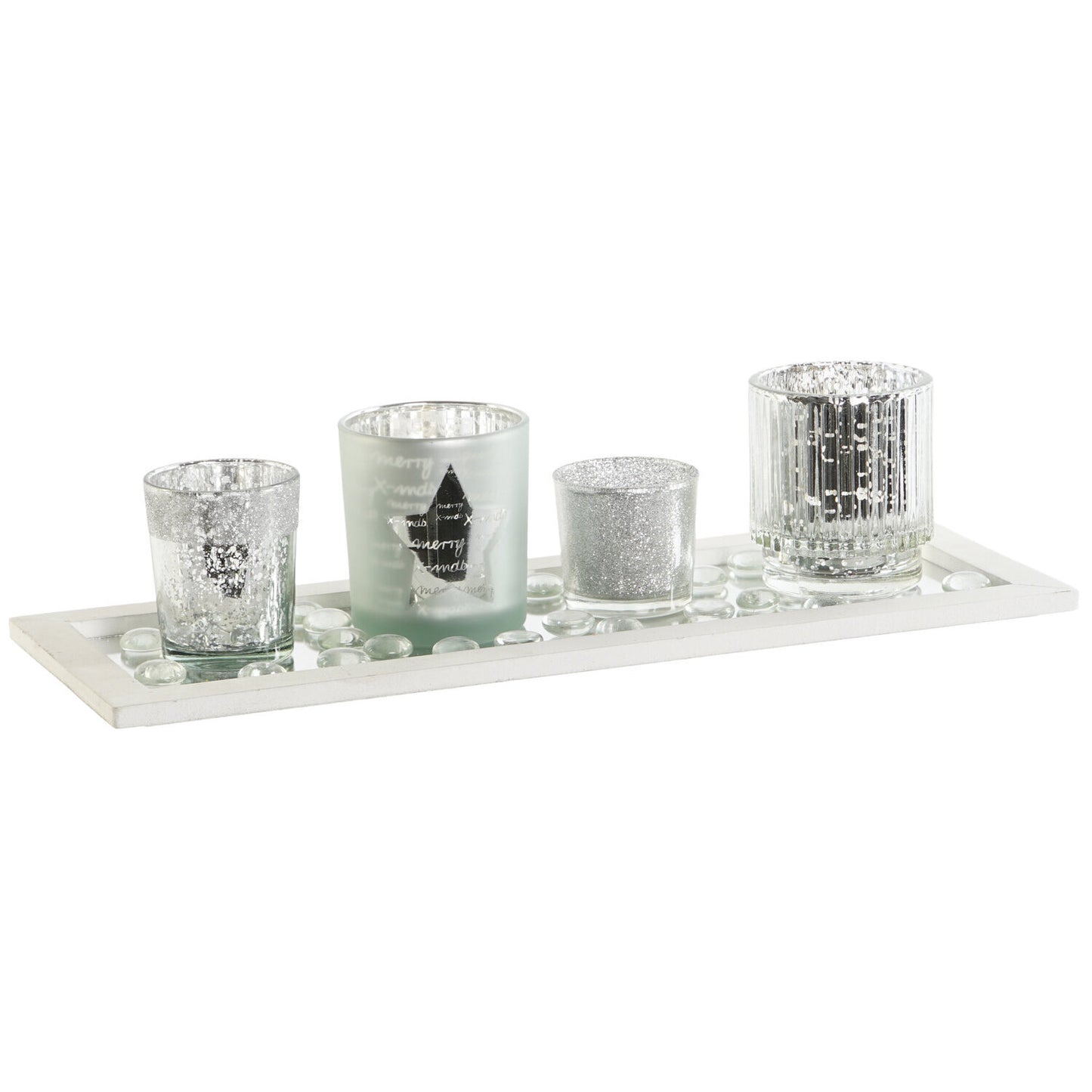 PORTAVELA SET 5 CRISTAL MDF 37X14X52 PLATEADO