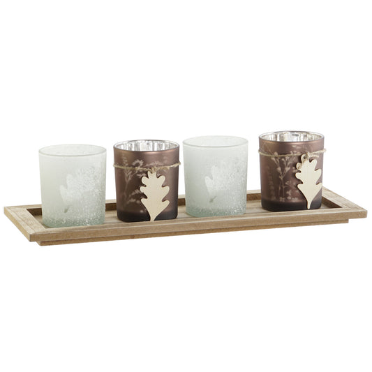 PORTAVELA SET 5 CRISTAL MDF 36X14X2 BANDEJA MARRON