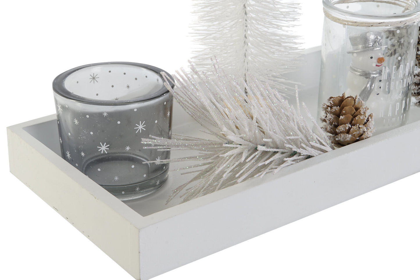PORTAVELA SET 8 CRISTAL MDF 40X14X3 ARBOL BLANCO