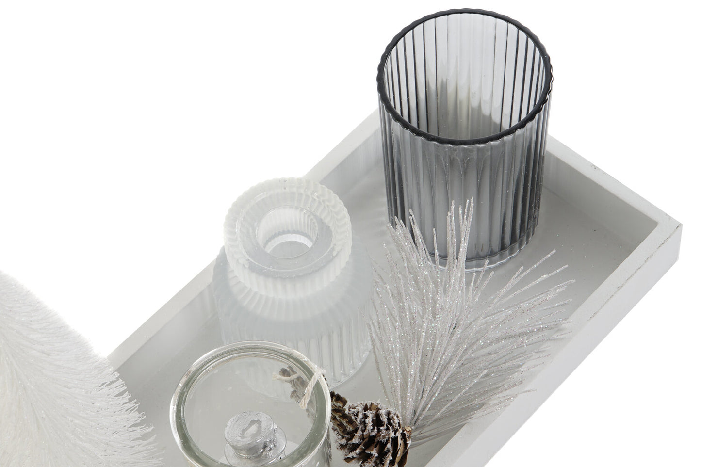 PORTAVELA SET 8 CRISTAL MDF 40X14X3 ARBOL BLANCO