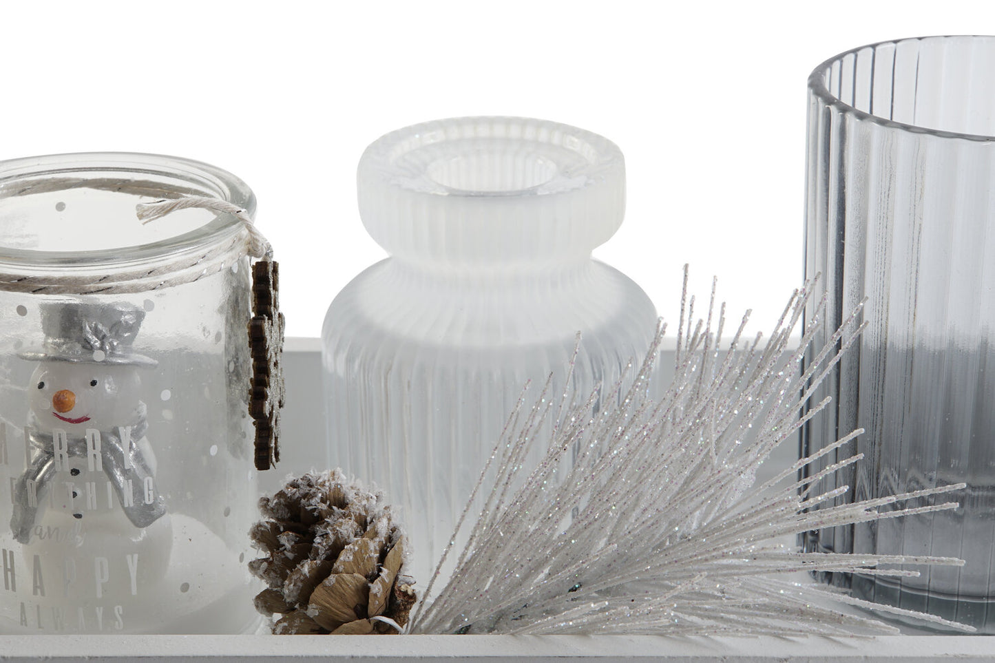 PORTAVELA SET 8 CRISTAL MDF 40X14X3 ARBOL BLANCO