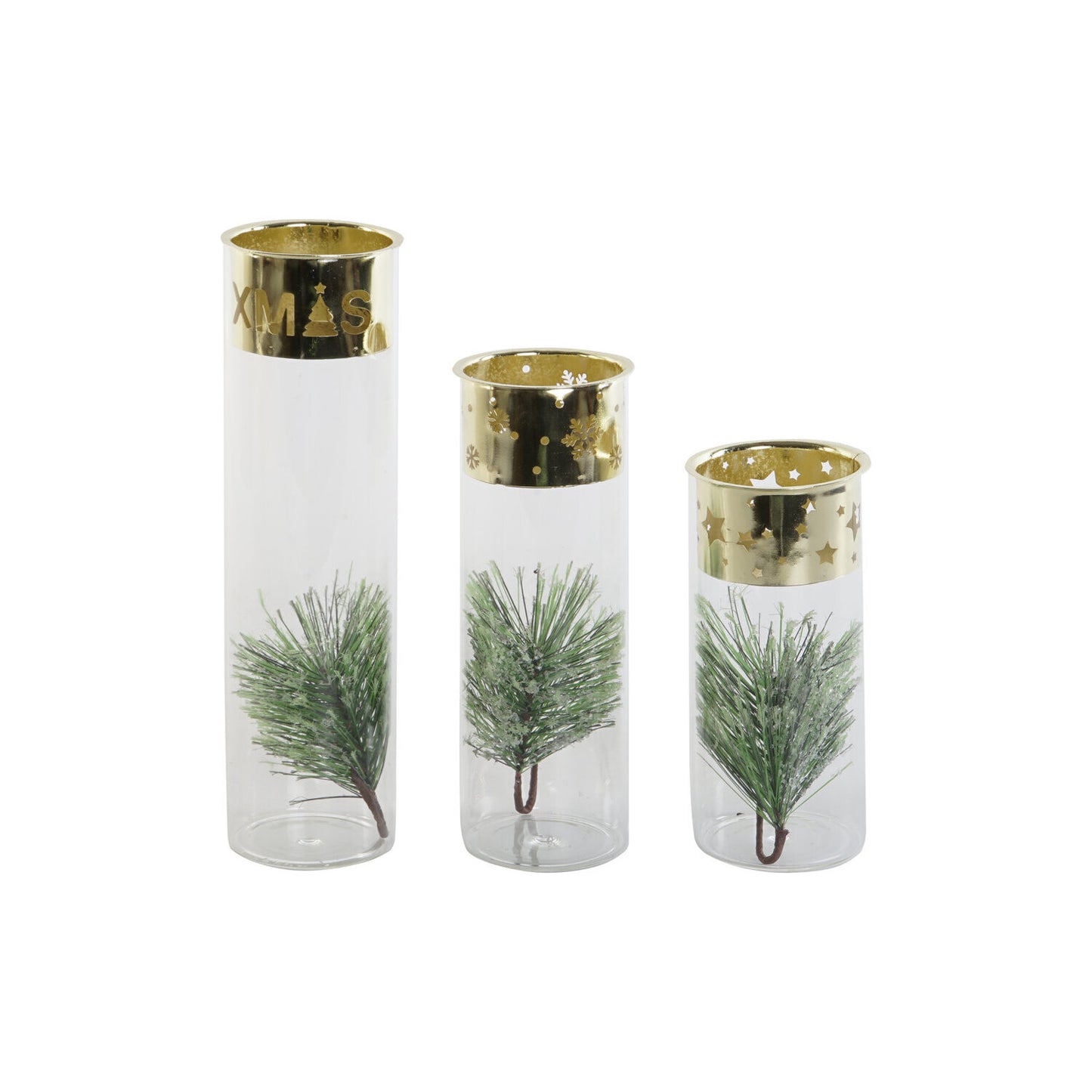 PORTAVELA SET 3 CRISTAL METAL 7X7X16 PINO DORADO