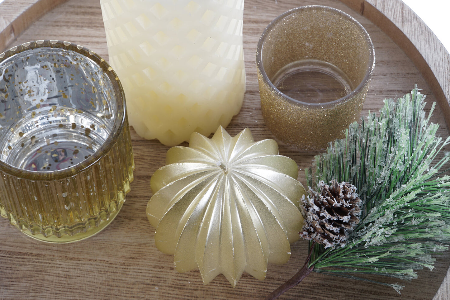 VELA SET 6 CRISTAL MDF 27X27X2 BANDEJA DORADO