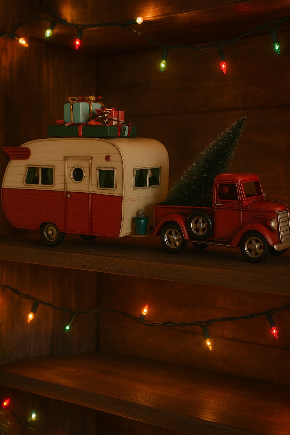 VEHICULO DECORACION METAL 73X19X28:5 CARAVANA ROJO