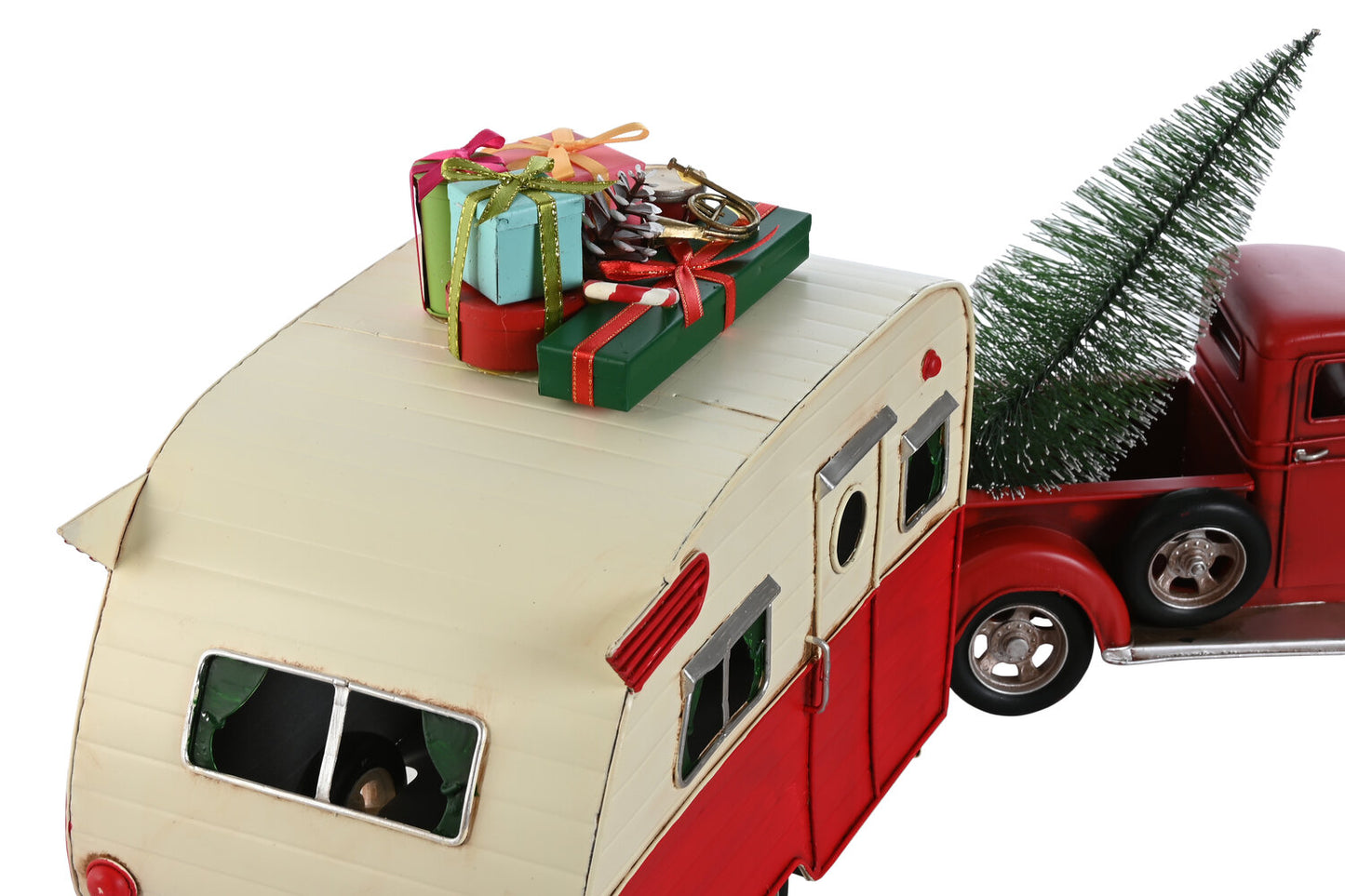 VEHICULO DECORACION METAL 73X19X28:5 CARAVANA ROJO