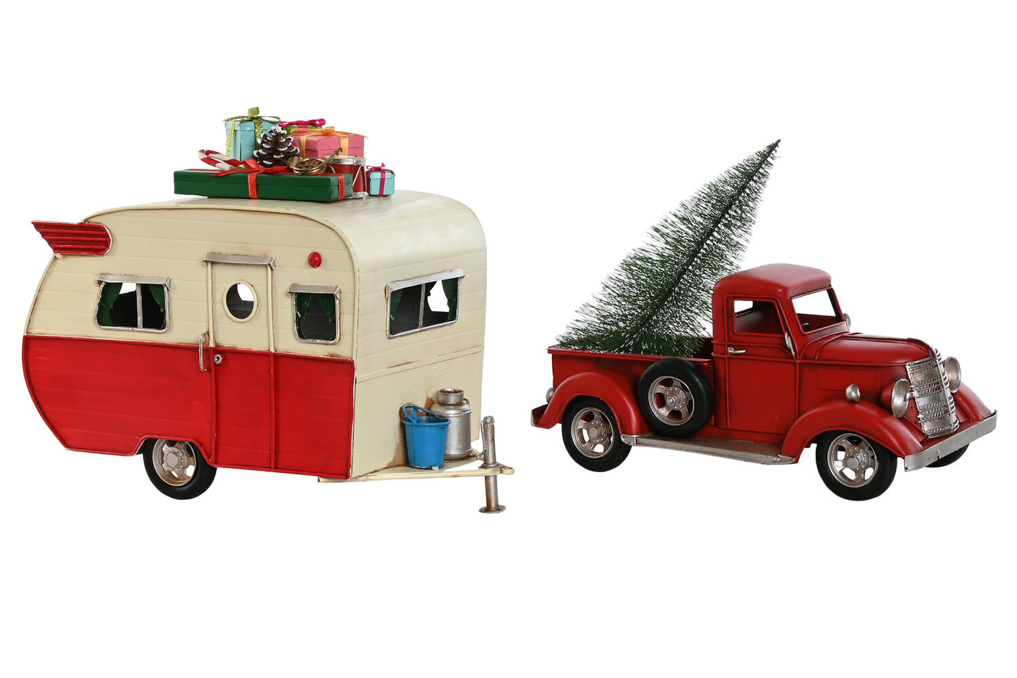 VEHICULO DECORACION METAL 73X19X28:5 CARAVANA ROJO