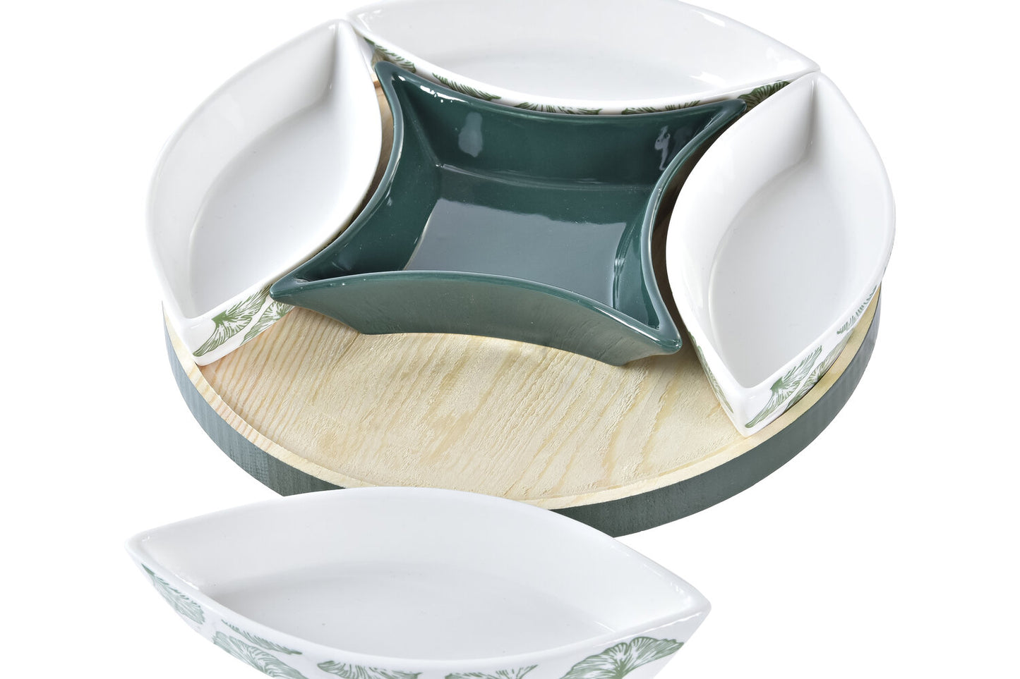 TABLA APERITIVO SET 6 GRES MDF 22X22X1 HOJAS VERDE