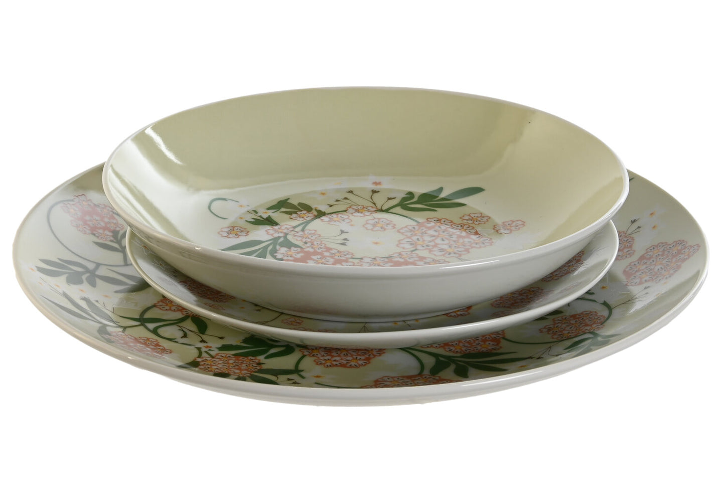 VAJILLA SET 18 PORCELANA 27X27X3 VERDE