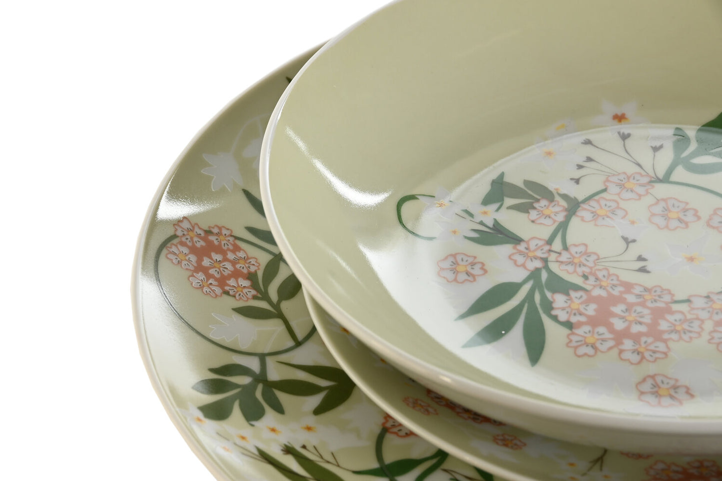 VAJILLA SET 18 PORCELANA 27X27X3 VERDE