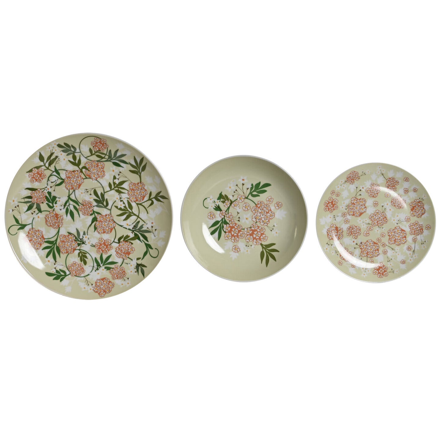 VAJILLA SET 18 PORCELANA 27X27X3 VERDE
