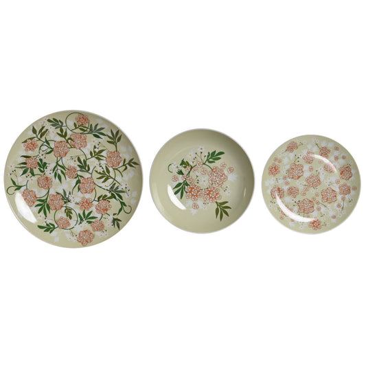 VAJILLA SET 18 PORCELANA 27X27X3 VERDE