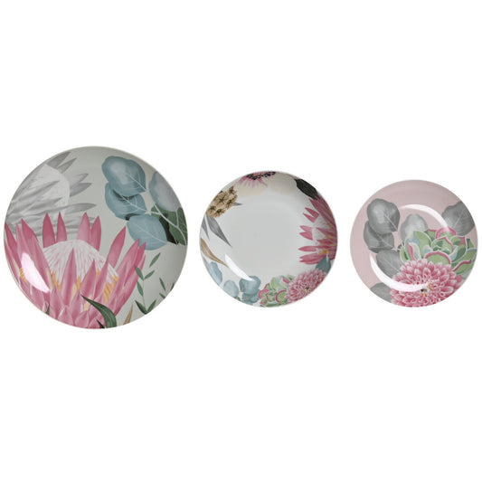 VAJILLA SET 18 PORCELANA 27X27X3 TROPICAL VERDE