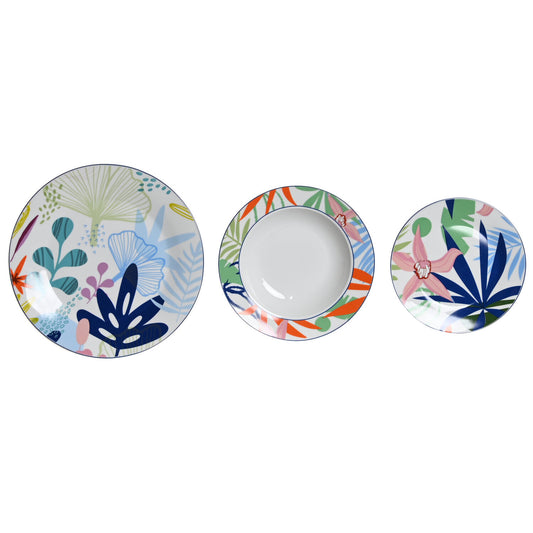 VAJILLA SET 18 PORCELANA 27X27X3 HOJAS AZUL