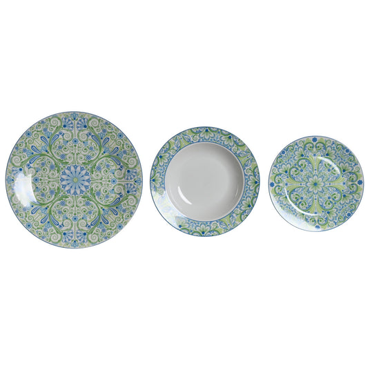 VAJILLA SET 18 PORCELANA 27X27X3 AZULEJOS VERDE