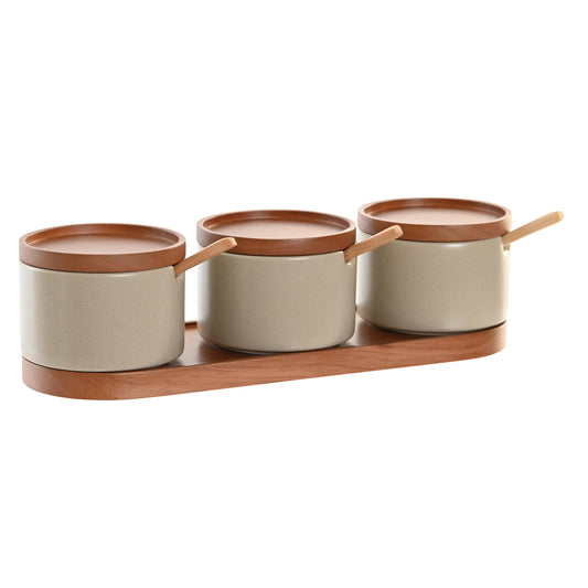 AZUCARERO SET 3 RUBBERWOOD PORCELANA 29X10X7 BEIGE