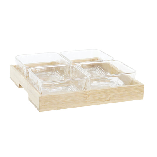 TABLA APERITIVO SET 5 CRISTAL BAMBU 21X21X6 280ML
