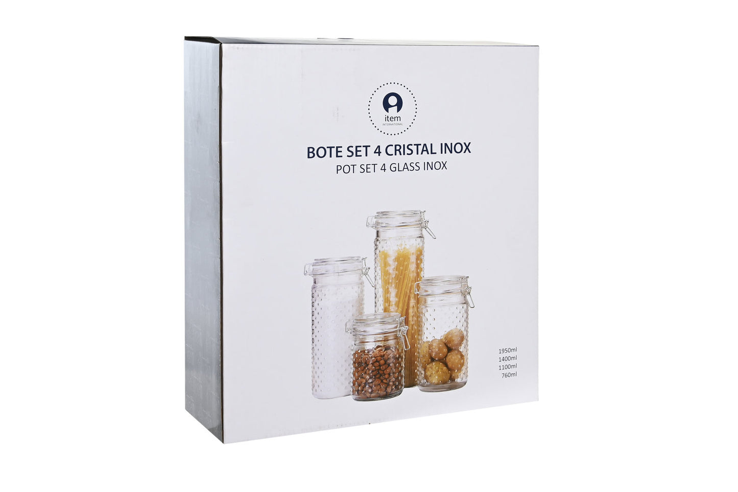 BOTE SET 4 CRISTAL INOX 10X10X33 2L 1:4/1:1/760ML