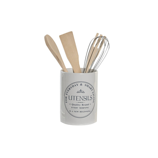 BOTE UTENSILIOS SET 5 GRES MADERA 10X10X14 BLANCO