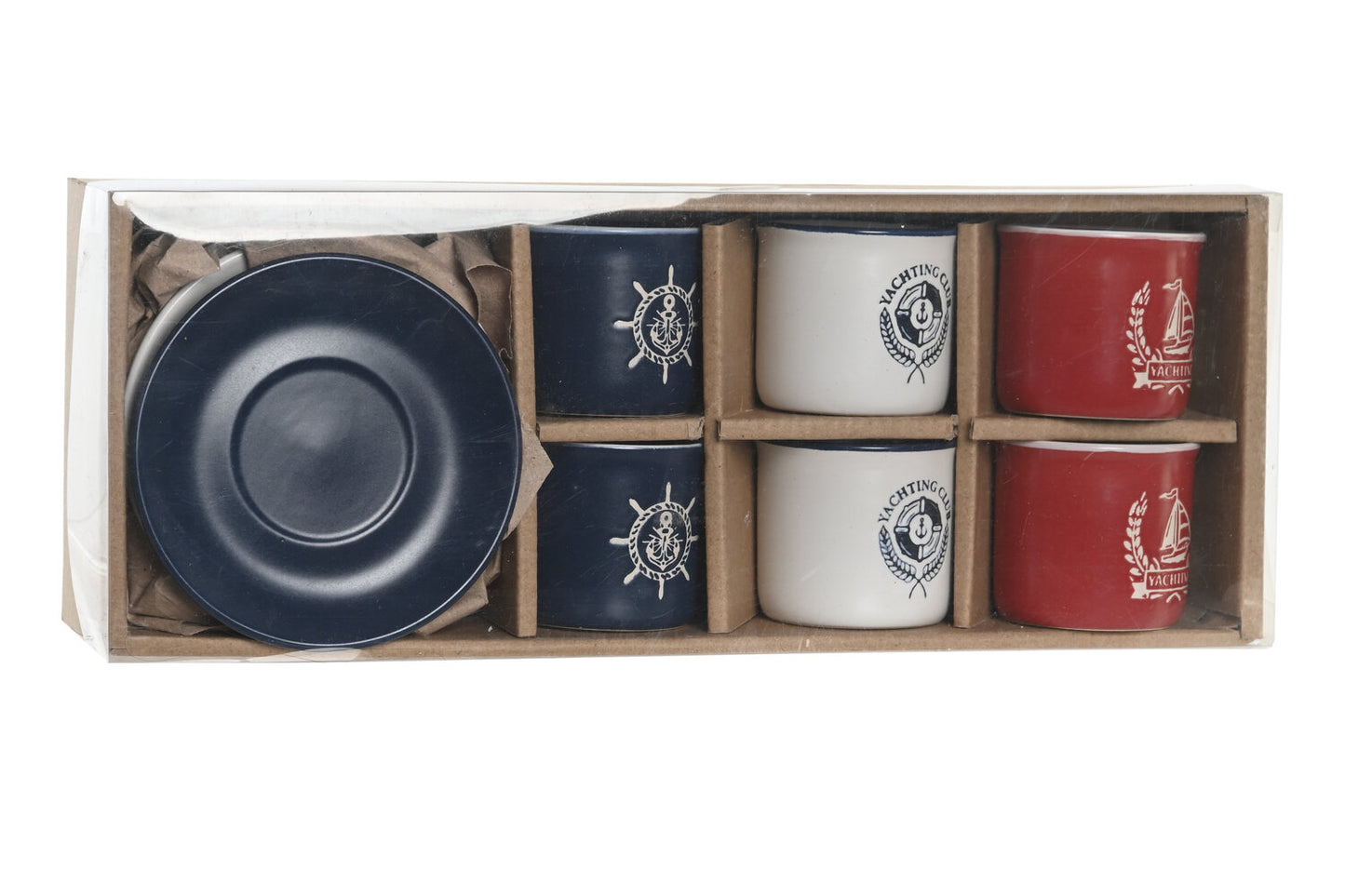 CAFE SET 6 GRES 11X11X2 90ML: GRABADO AZUL